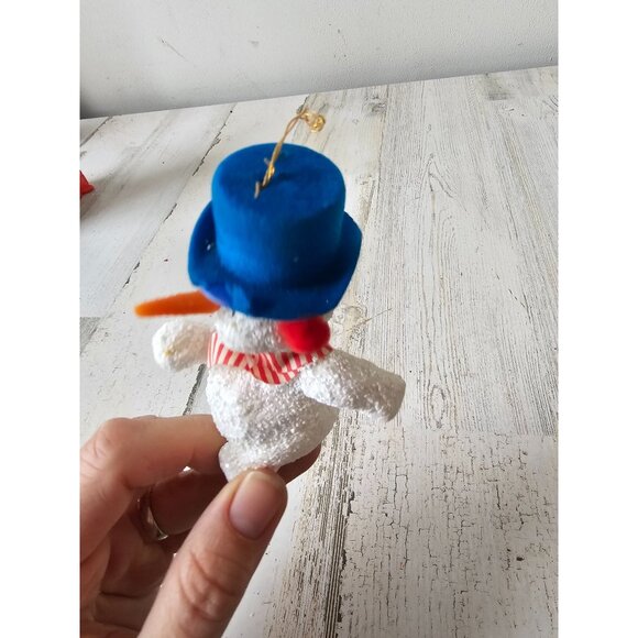 Antique vintage Frosty snowman ornament flocked blue top hat Xmas tree glitter f - Picture 9 of 10